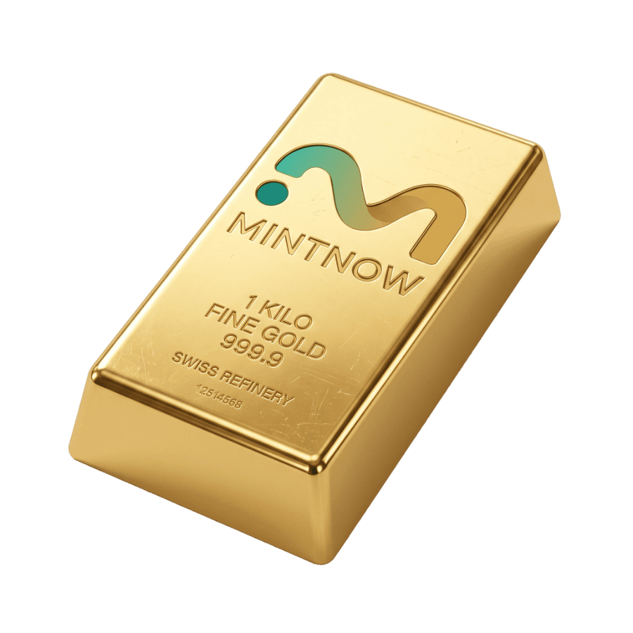A MintNow-branded 999.9 fine gold bar